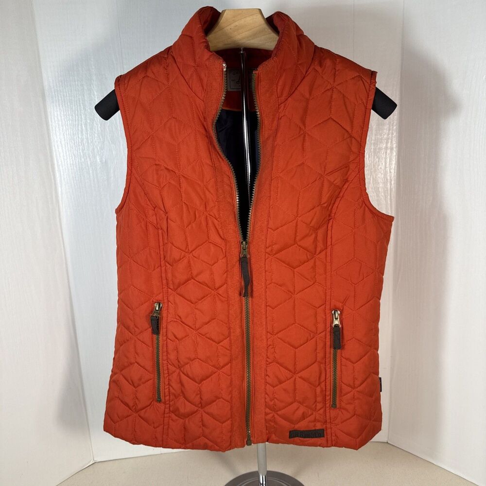 GH Bass Women's Medium Quilted Orange Full Zip Vest Zip Pockets
